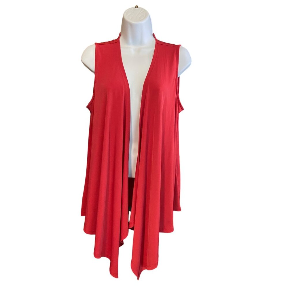 Complements Womens Cardigan Vest Medium Red Sleeveless Draped Boho
